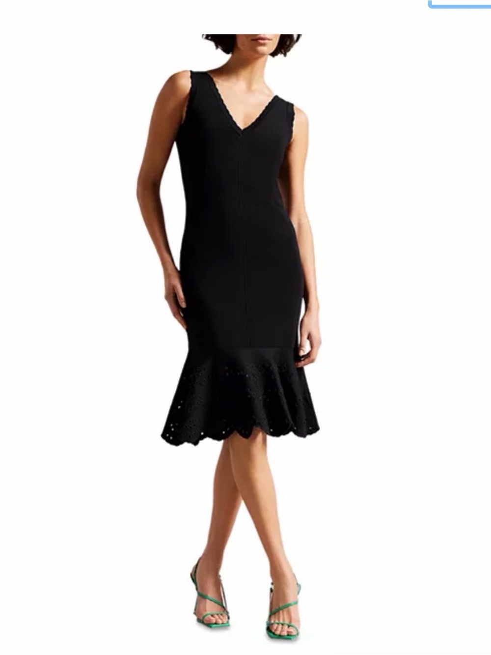 Ted Baker Juliann Bandage Broderie Flounce Knit Scalloped Hem Dress Sz 6 US 14